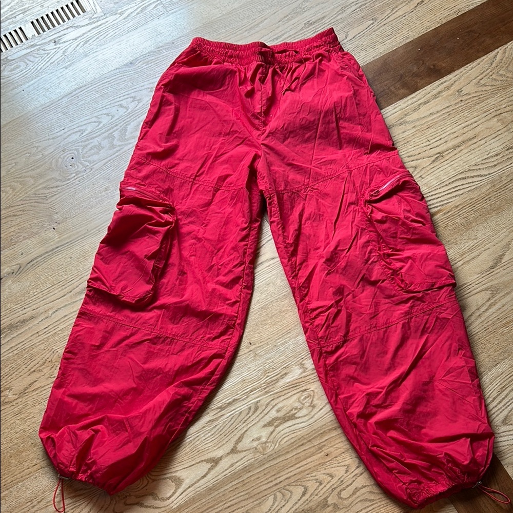 WORN ONCE-Vibrant Red Cargo Parachute Pants